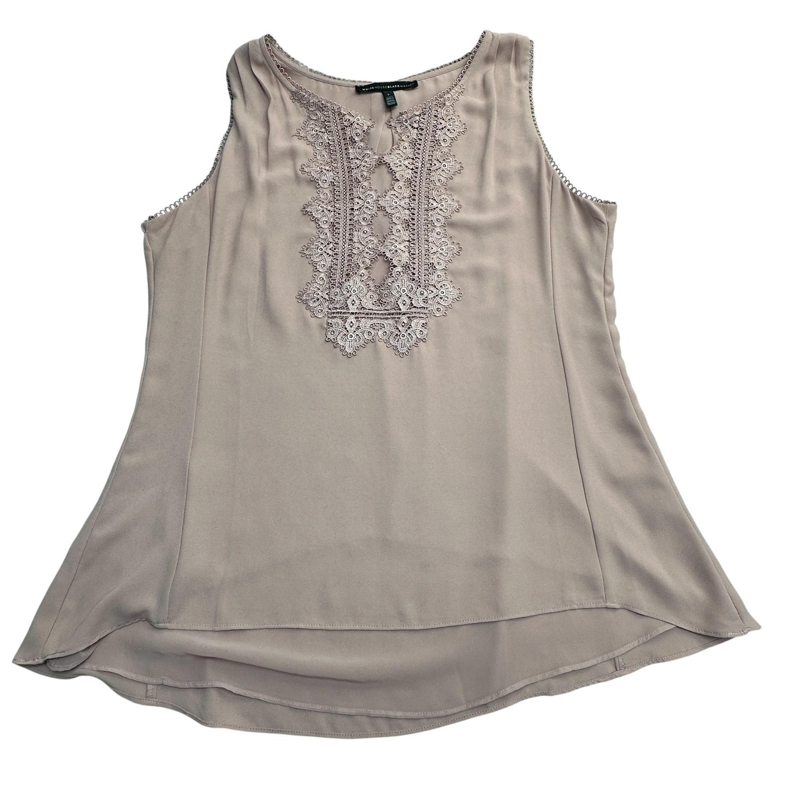White House Black Market Blouse Womens Large Pink Lace Trim Sleeveless Lined